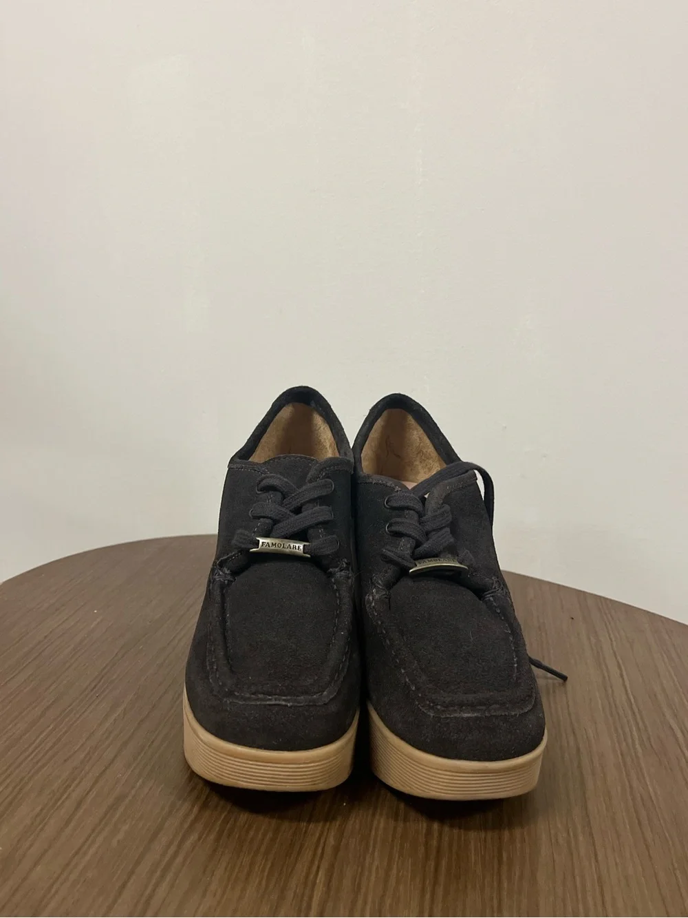FAMOLARE Hi There! Square Up TRUFFLE Platform Lace-Up Shoes with Chunky Tan